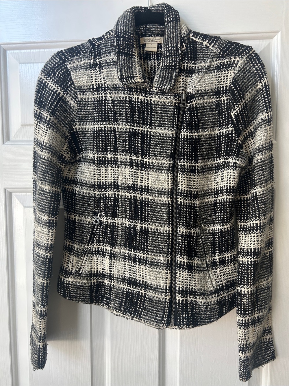 Lucky Brand Black & White Plaid Zip-Front Blazer Jacket